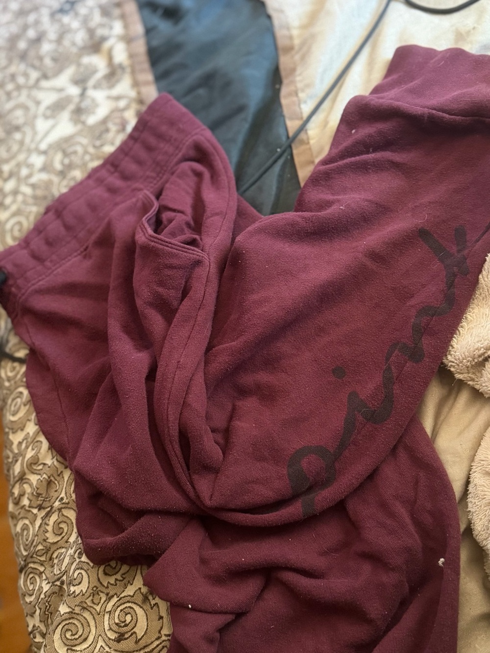 Victoria's Secret Maroon Sweatpants with Script Logo